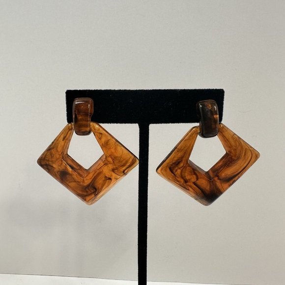Unbranded Jewelry - Vintage Brown Celluloid Dangle Drop Womens Earrings 1990s Style